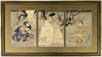 Framed Triptych of Japanese Woodblock Prints.