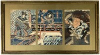 Triptych of Elaborate Japanese Woodblock Prints.