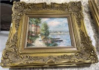 Signed Ghnionet Painting of Lady at Shore
