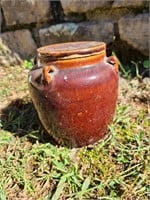 Antique Chinese Dark Brown Glazed Jar w/ Lid