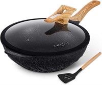 ULN-Nonstick Die-cast Wok With Glass Lid 12.6"