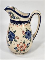 POLISH POTTERY FLORAL WATER PITCHER