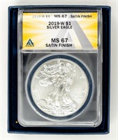 Coin 2019-W Silver Eagle ANACS-MS67-Satin