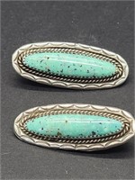 Native American Stelring Silver Elongated Oval Tur