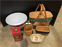4 Longaberger Baskets, Metal Bucket, Ritz Cracker
