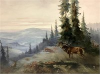 Harder Signed “ Elk Bugle” Oil On Canvas