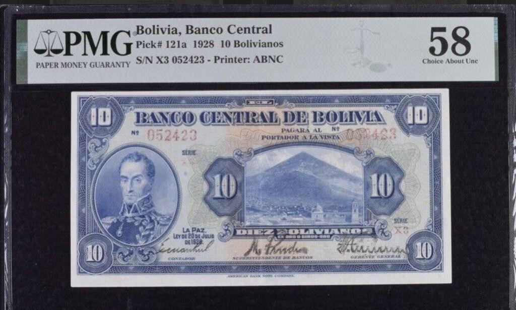 Bolivia 10 Bolivianos (1928) PMG58+GIFT!!.BOAs