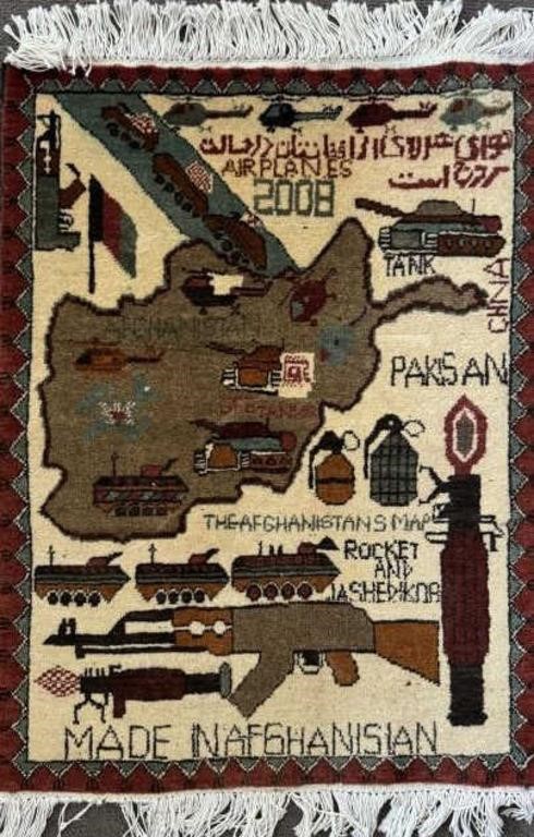 INTERESTING HAND KNOTTED AFGHANISTAN WOOL RUG