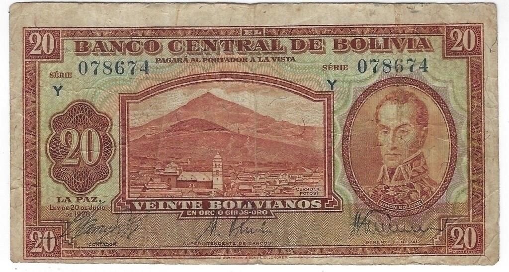 Bolivia 20 Bolivianos 20.7.1928 P162.est $35.BO4a