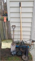 Pond Pumps, Rake, Shovels, Push Broom. Backyard