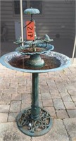 Bird Bath With Fountain, Frogs Sitting On The