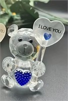 Crystal Clear Bear Blue Heart Decor gift Sapphire