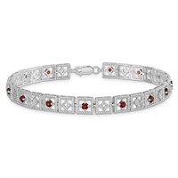 Sterling  Rhodium-plated Garnet Diamond Bracelet