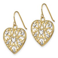 14k Filigree Cut-Out Heart Wire Earrings