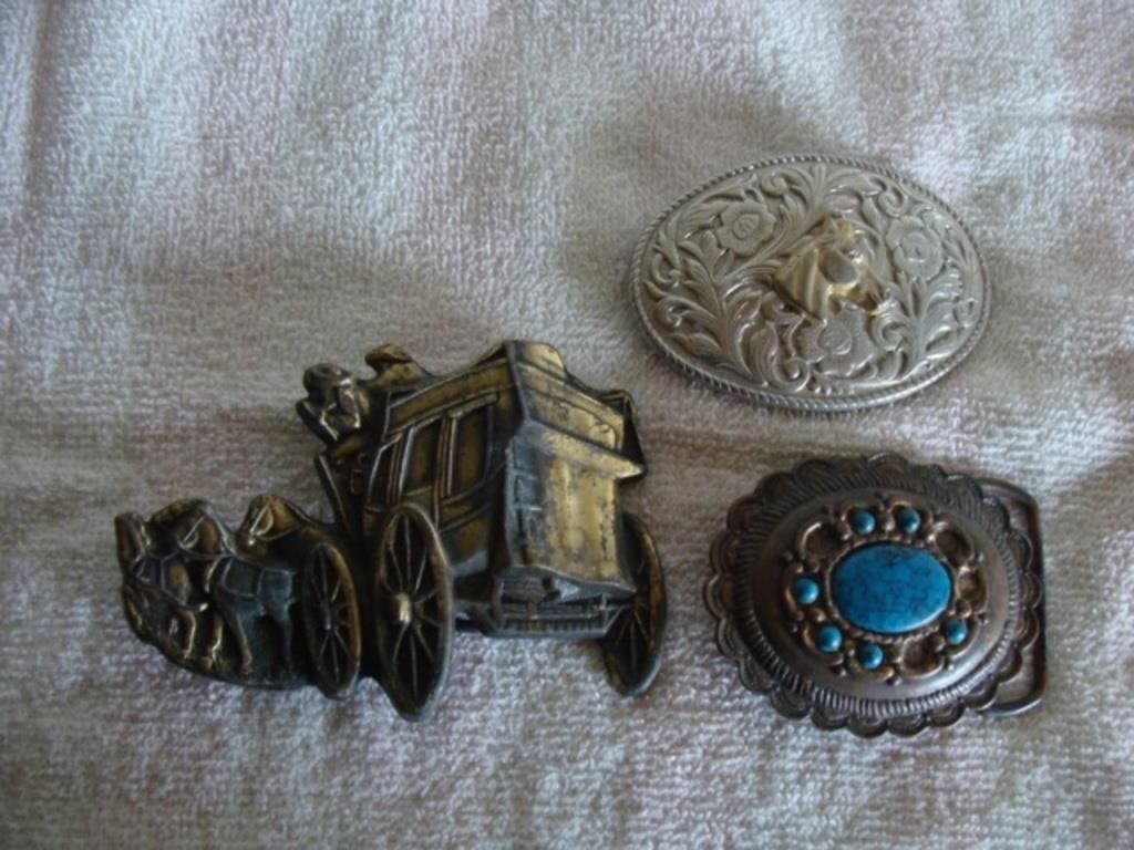 Stage Coach and 2 Other Belt Buckles