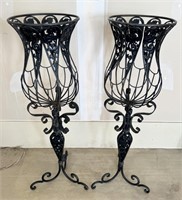 Pair of Black Metal Planter Holders - Some wear