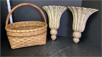 Pair of plastic wall pockets and basket