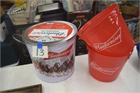 Budweiser tin and pails