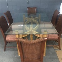 Gorgeous Wicker Beveled Glass Dining Table & 6