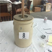 3 Gallon Crock Churn with Lid & Plunger (Early)