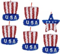 Lot of 6 Patriotic Garland Decor TopHats & Star