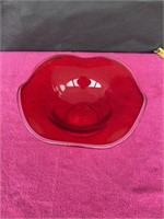 Vintage Ruby Red art glass, footed fruit bowl, 9.s