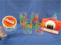 coca-cola jar with lid -4 glasses -tin lunch box