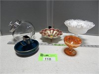 Hall ashtray, biscuit jar, pedestal dish, footed d