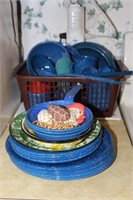 Lot including Tin/Agate Plates, Bowls, Cups,