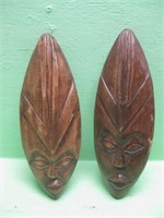 Two 16" Ghana Handcrafted Wood Wall Masks