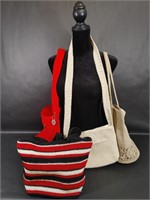 The Sak Crochet Knit Bags Beige Red Striped