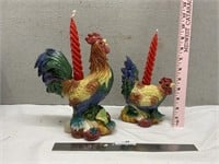Fitz& Floyd Rooster & Chicken Set Candle Holders
