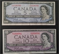 1954 Series Canadian Notes $5 & $10