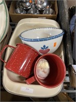 pan and 2 enamel cups