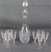 Crystal Decanter  w/ Stopper & liquor glasses