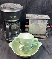 Vintage Toaster, Malloware Cups & Bowl, Mr. Coffee