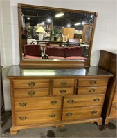 (L) Empire Mirrored Dresser with Glass Top 54” x