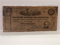 1862 Cotton Planters Loan Association 5 Dollar