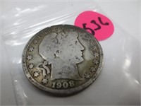 1908-S Barber silver half dollar, good