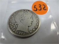 1912 Barber silver half dollar, good