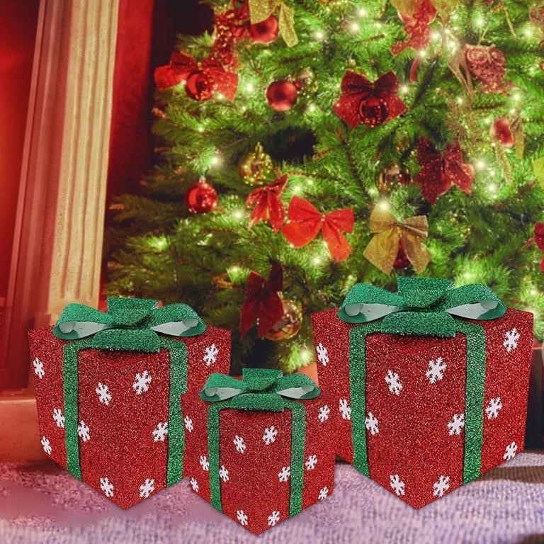 Christmas Lighted Gift Boxes-Red Gift Boxes for