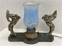 Vintage Lamp with Blue Shade and Gazelles