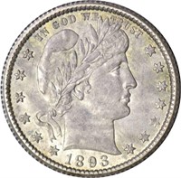 1893-O BARBER QUARTER - NEARLY UNC - TONED OBV