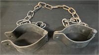 GREAT PARI OF ANTIQUE HAND FORGED LEG SHACKLES