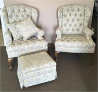 Wing Back Chairs & Ottoman (2)