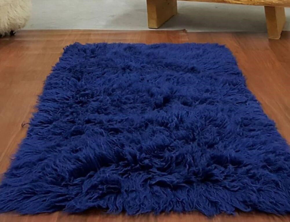 39"x55" Flokati Area Rug, Blue