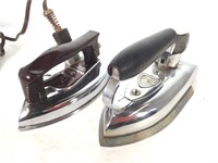 (2) Vintage Chrome Clothes Irons