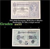 1917-1918 Germany WWI Era 5 Marks Banknote P# 56b,