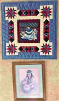 Quilted Wall hanging with Indian w/pottery panel &