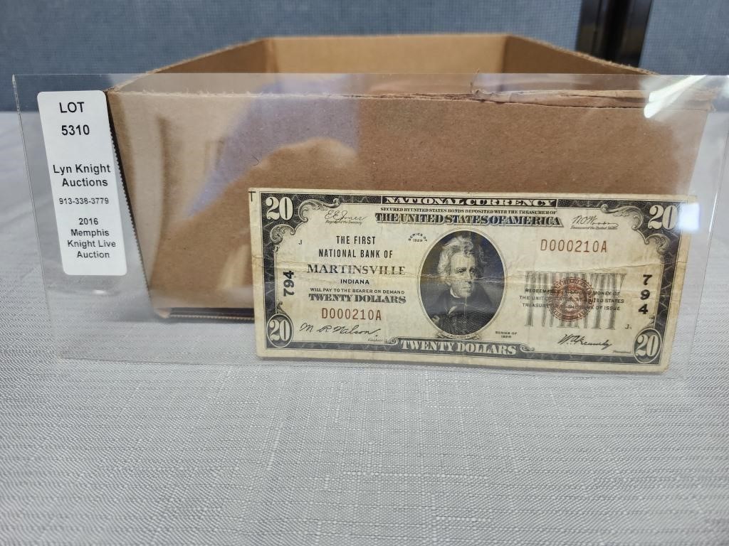 1929 Martinsville Indiana National Bank Note $20